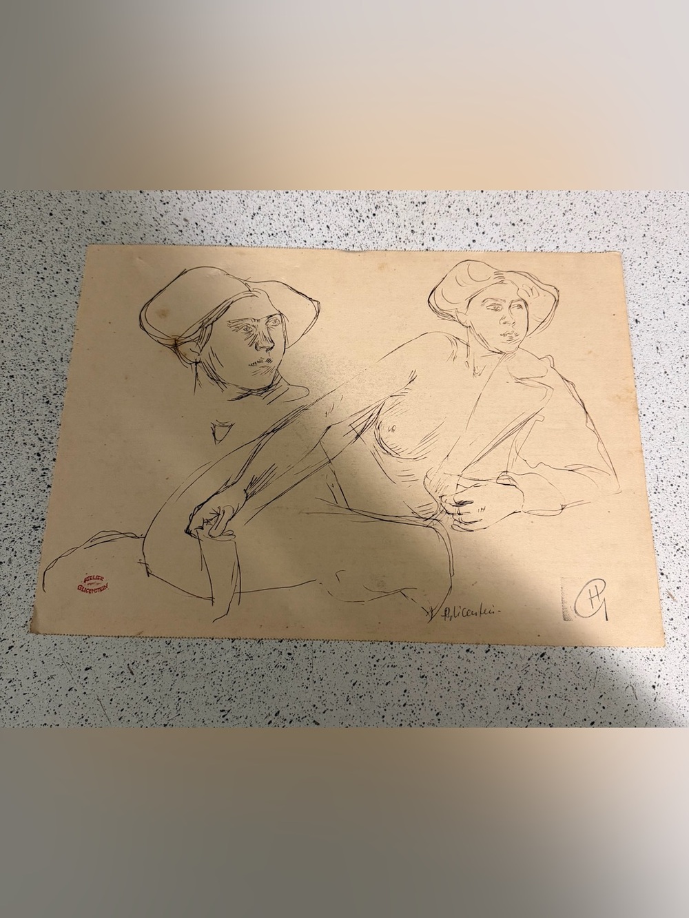 Enrico Glicenstein Gallery Collection stamped ATELIER GLICENSTEIN Signed Sketch